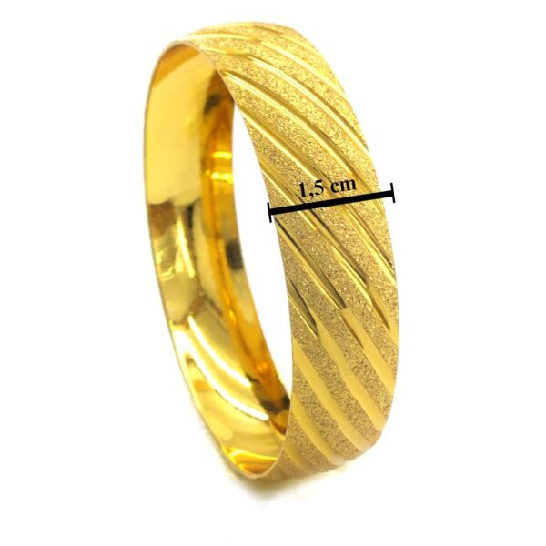 BZ Altın Kaplama 15 mm Yan Çizgili Simli Bilezik BLZ-3070