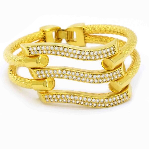 BZ Altın Kaplama Kaburga Kelepçe 3 Sıra Taşlı Çelik Kelepçe KB-103