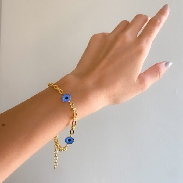 BZ Altın Kaplama Bileklik Nazar Boncuklu Çelik Bileklik BLK-909