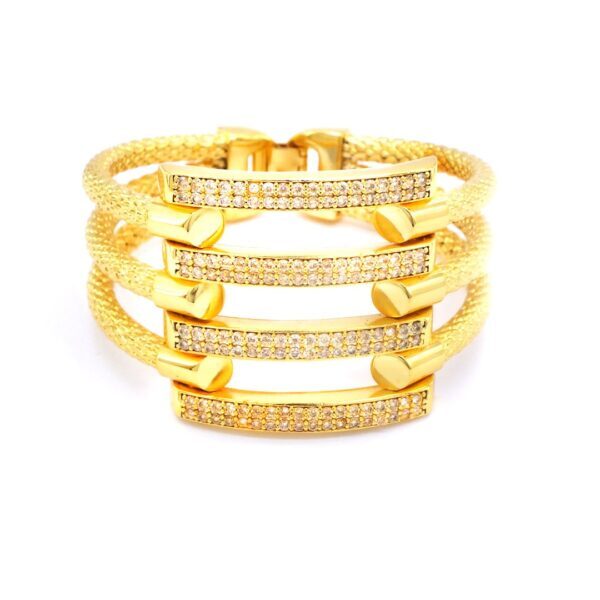 BZ Altın Kaplama Kaburga Kelepçe 4 Sıra Taşlı Çelik Kelepçe BLZ-537