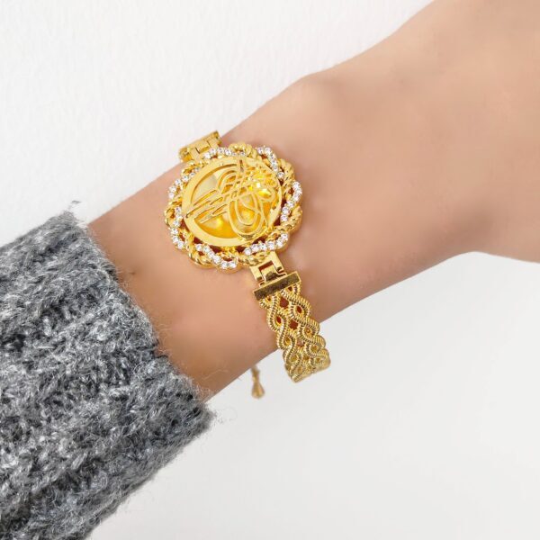 BZ Altın Kaplama Kelepçe Örgü Tuğralı Kelepçe Bilezik BLZ-250