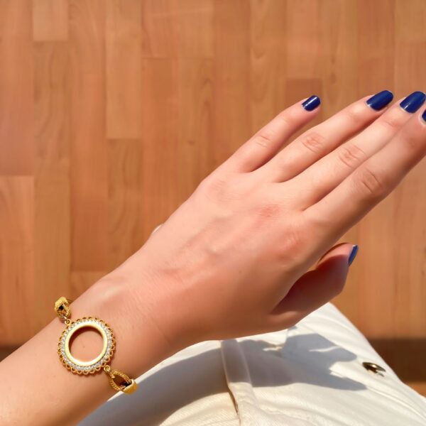 BZ Altın Kaplama Çeyrek Çerçevesi Bileklik Zirkon Taşlı BLK-746