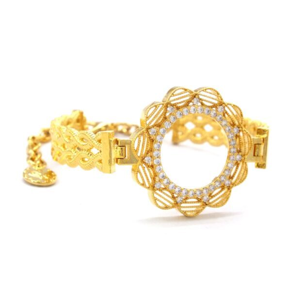 BZ Altın Kaplama Kelepçe Örgü Kollu Çeyrek Çerçeve Bilezik BLZ-499