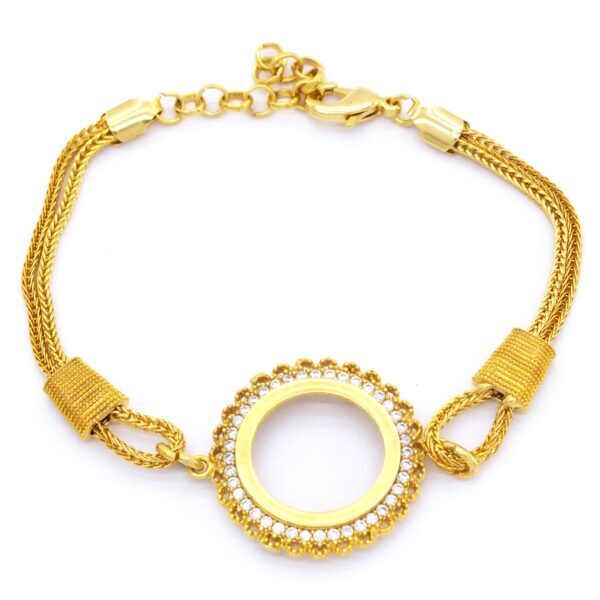 BZ Altın Kaplama Çeyrek Çerçevesi Bileklik Zirkon Taşlı BLK-746