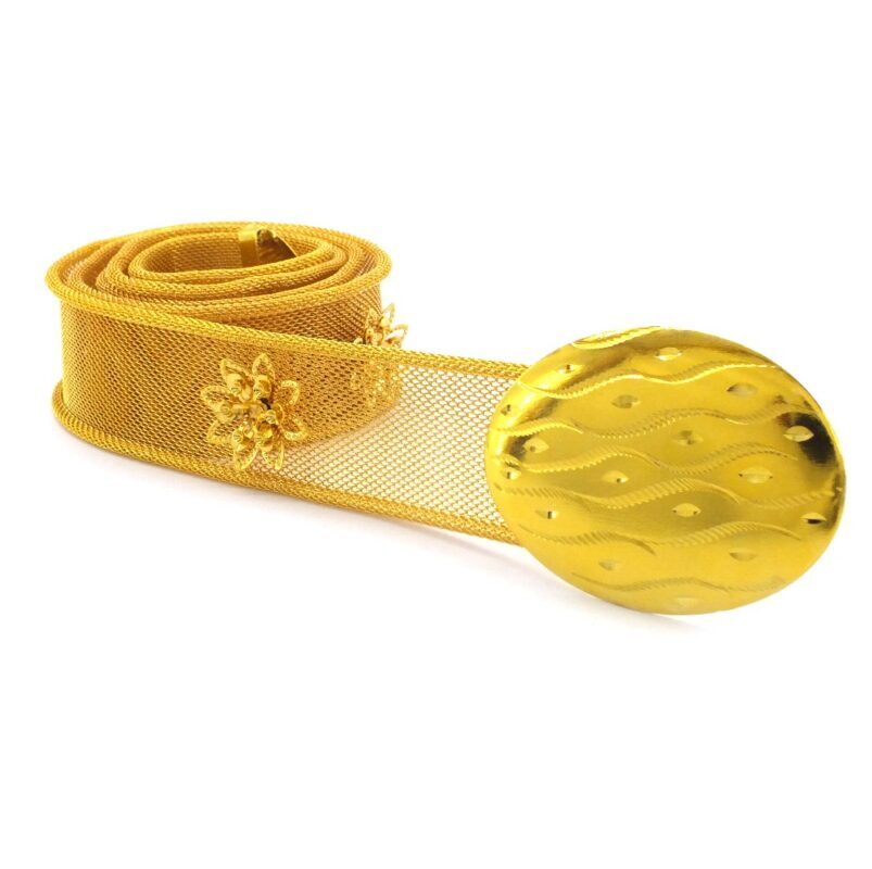 BZ İmitasyon Altın Kemer Hasır Çiçek Modelli İşlemeli Kemer KMR-108