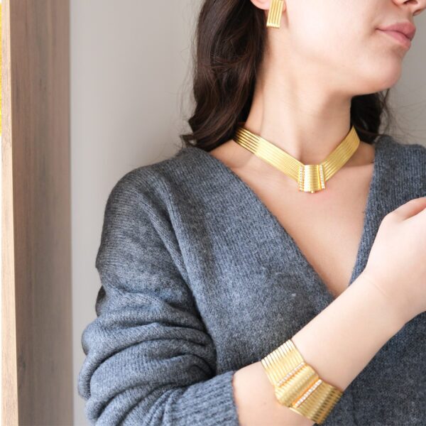 BZ Altın Kaplama Trabzon Hasır Kolye, Küpe, Kelepçe Set