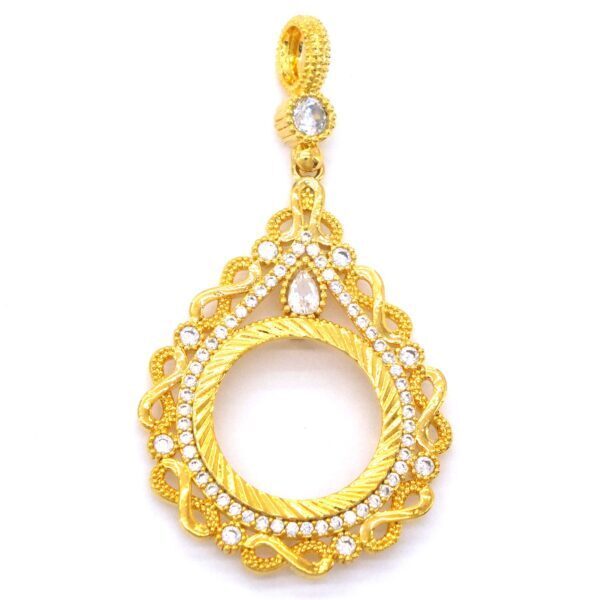 Çeryek Altın Çerçevesi Kolye Ucu Altın Kaplama İşlemeli TGR-358