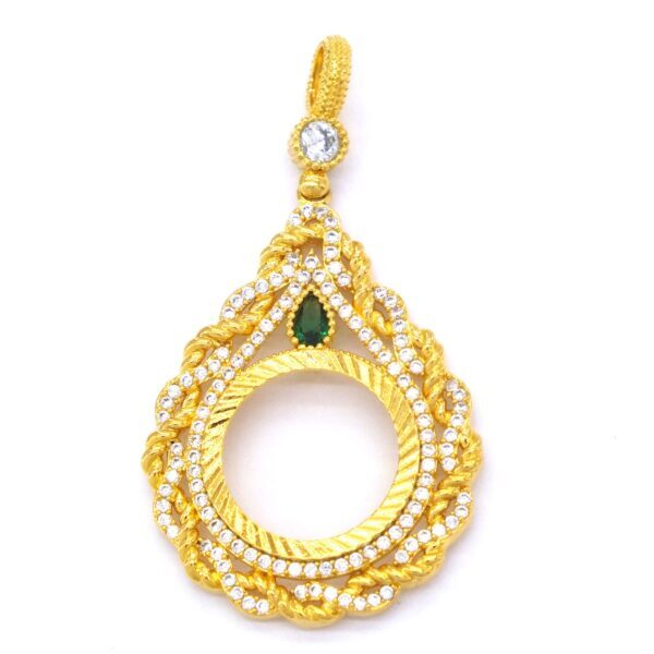 Çeyrek Altın Çerçevesi Kolye Ucu Altın Kaplama İşlemeli TGR-359