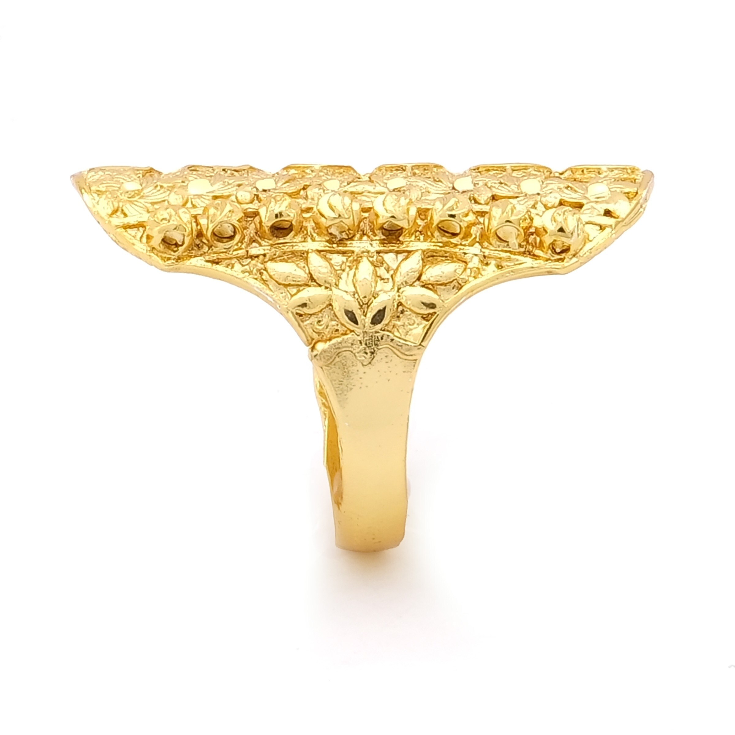 Çelik Yüzük Kadın Altın Kaplama Çiçek Desenli Kaburga YZK-492 - Görsel 2