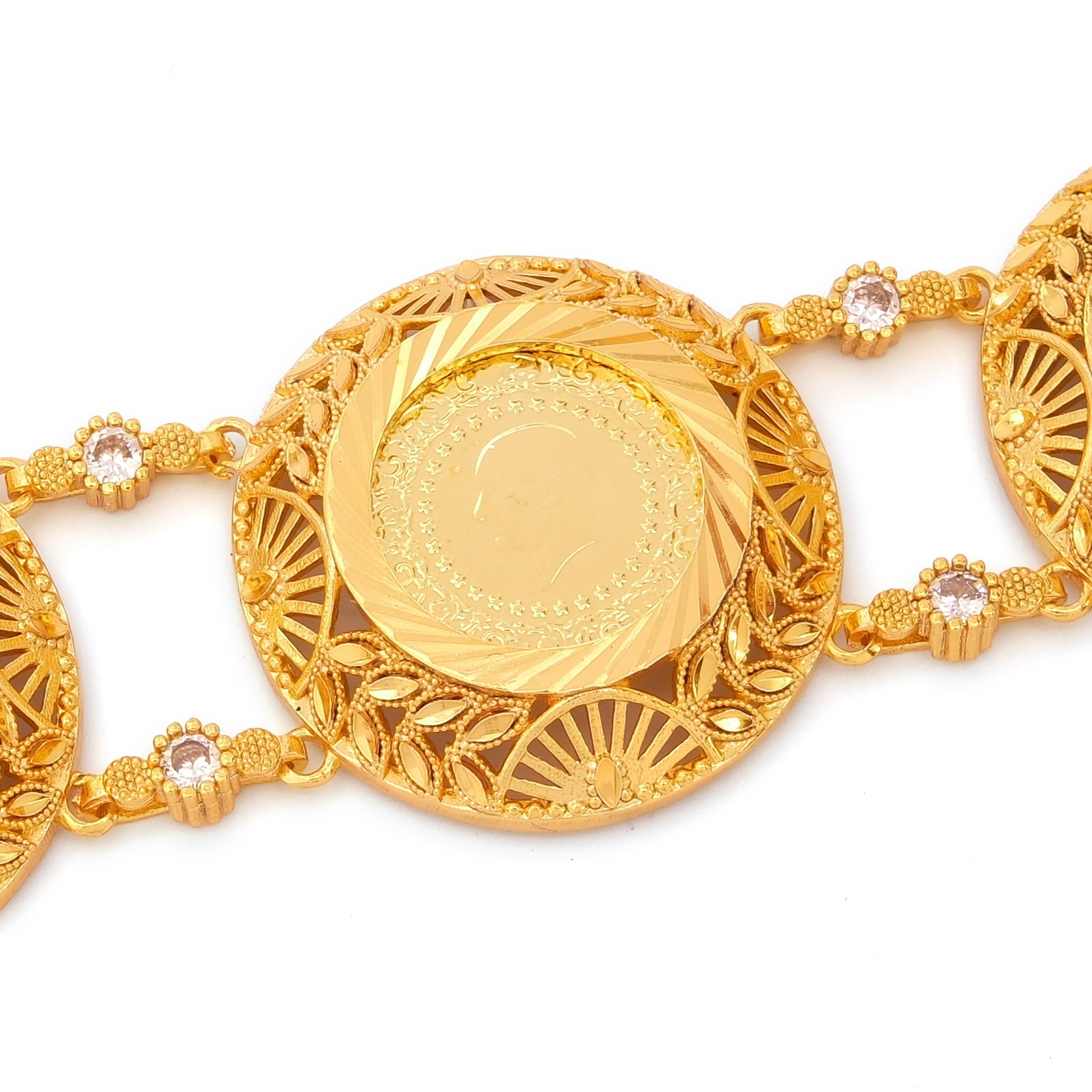 Altın Kaplama İmitasyon Çiçek Desenli Üç Çeyrek Altınlı Bileklik BLK-1181 - Görsel 2