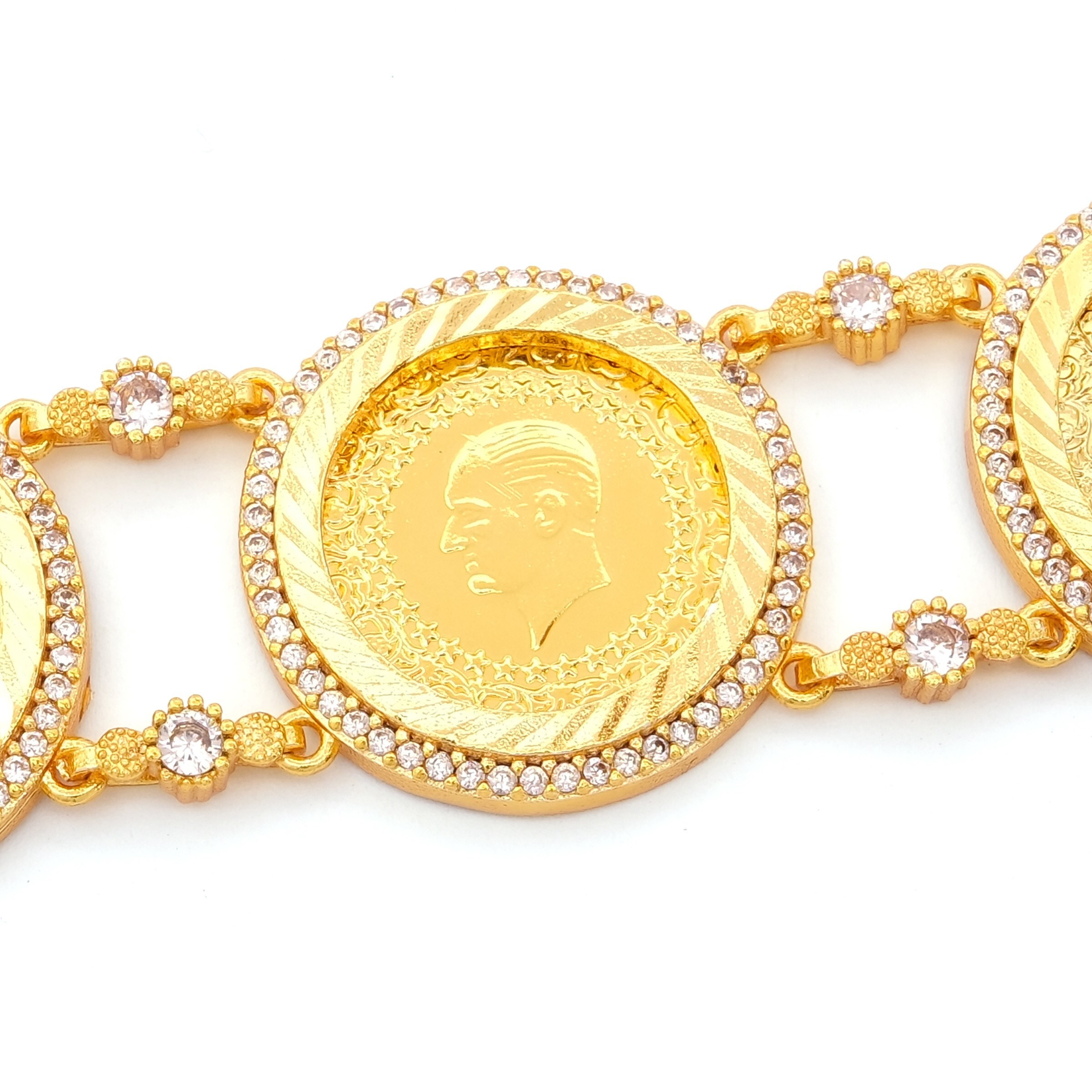 Altın Kaplama İmitasyon Zirkon Taşlı Üçlü Yarım Altınlı Bileklik BLK-1211 - Görsel 2