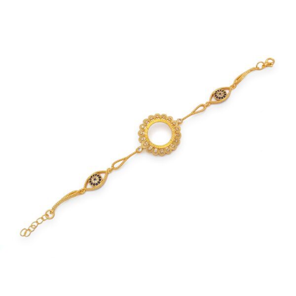 Atlnı Kaplama İmitasyon Çiçek Model Nazar Boncuklu Çeyrek Çerçeveli Bileklik BLK-1216