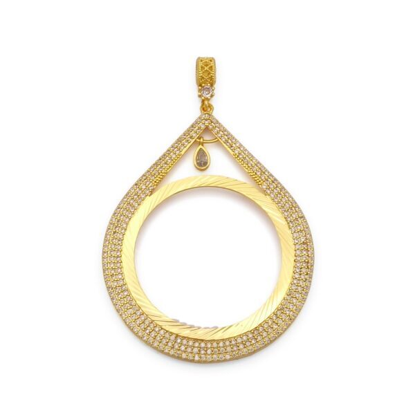 Altın Kaplama İmitasyon Damla Model Zirkon Taşlı Gramse Çerçeve Kolye Ucu TGR-736
