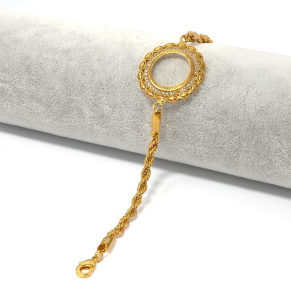 Çeyrek Altın Çerçeve Bileklik Çelik Altın Kaplama Zirkon Burgu Zincirli BLK-684