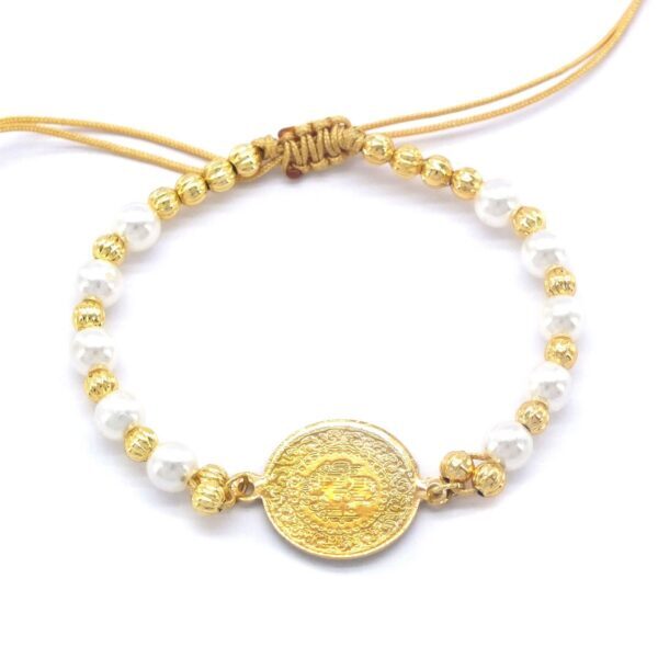 Altın Kaplama İpli Boncuklu Çeyrekli Bileklik BLK- 982