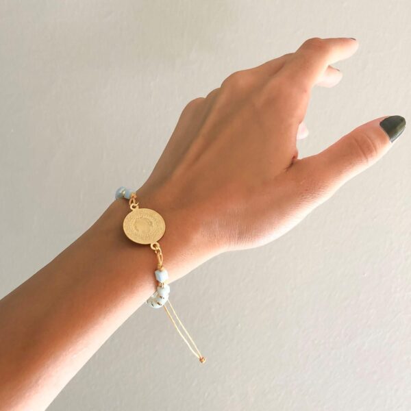 Alternative view of Altın Kaplam Turkaz Taşlı Çeyrekli İpli Bileklik BLK-972