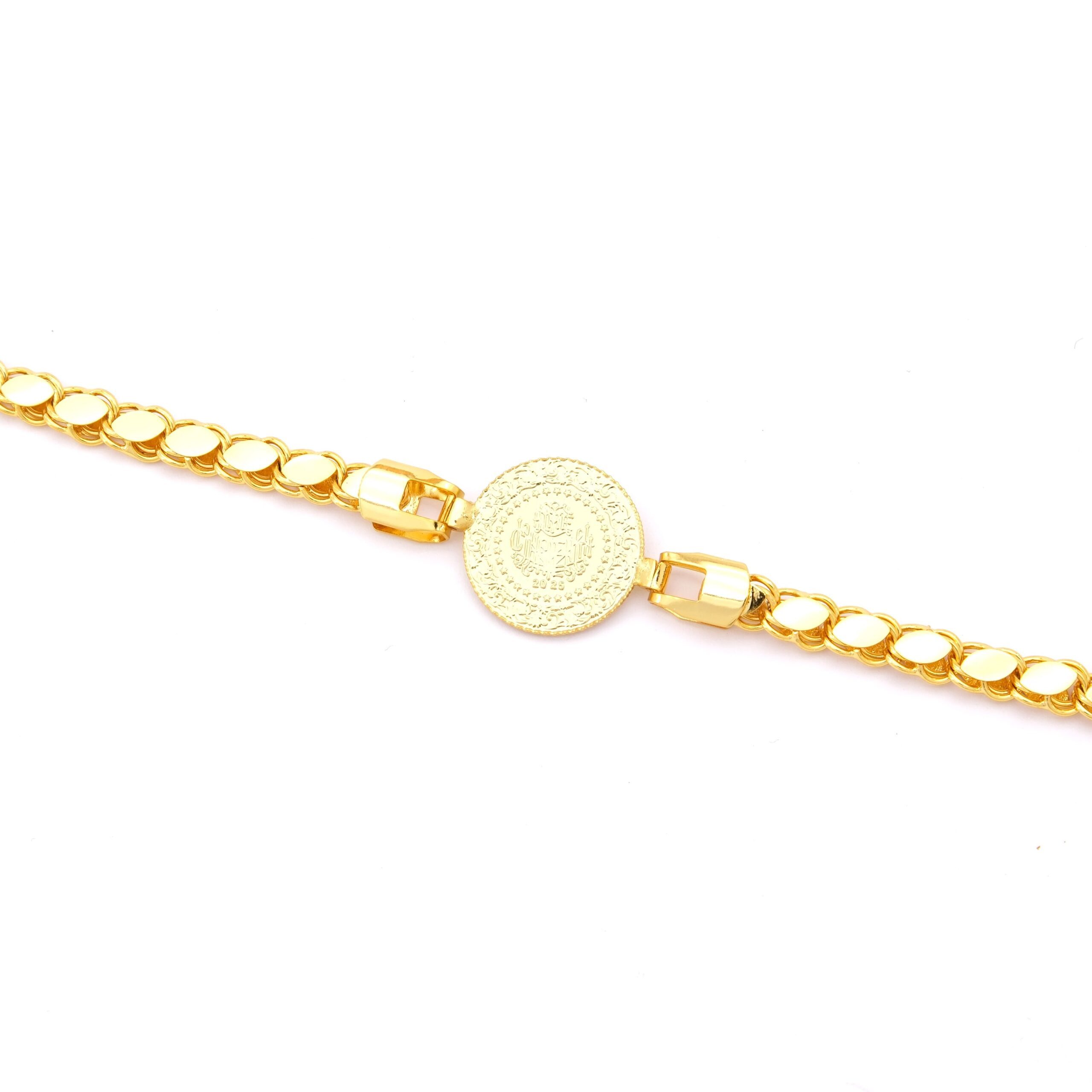 Altın Kaplama İmitasyon Arpa Zincirli Çeyrekli Bileklik BLK-1231 - Görsel 2