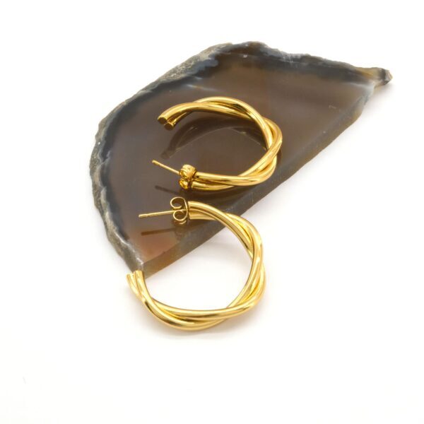 Alternative view of Çelik Halka Küpe Altın Kaplama Kadın Burgu Halka Model UNK-799