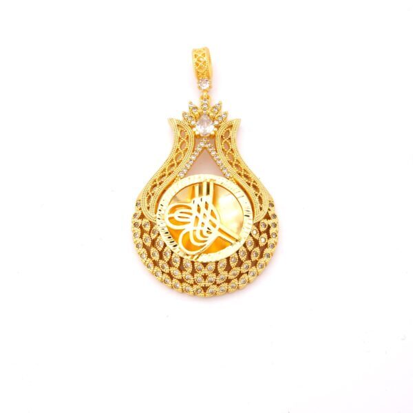 Altın Kaplama Zirkon Taşlı Lale Model Tuğralı Kolye Ucu TGR-756