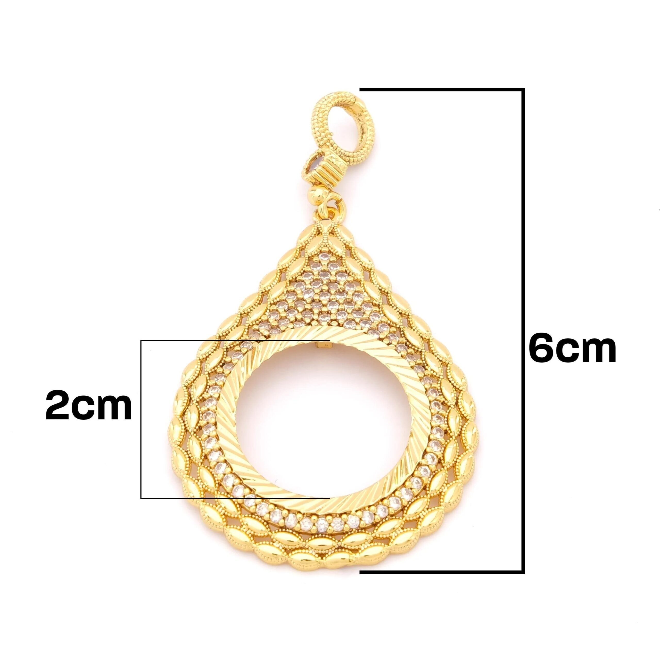 Yarım Altın Çerçeveli Kolye Ucu Altın Kaplama İşlemeli TGR-711 - Görsel 3