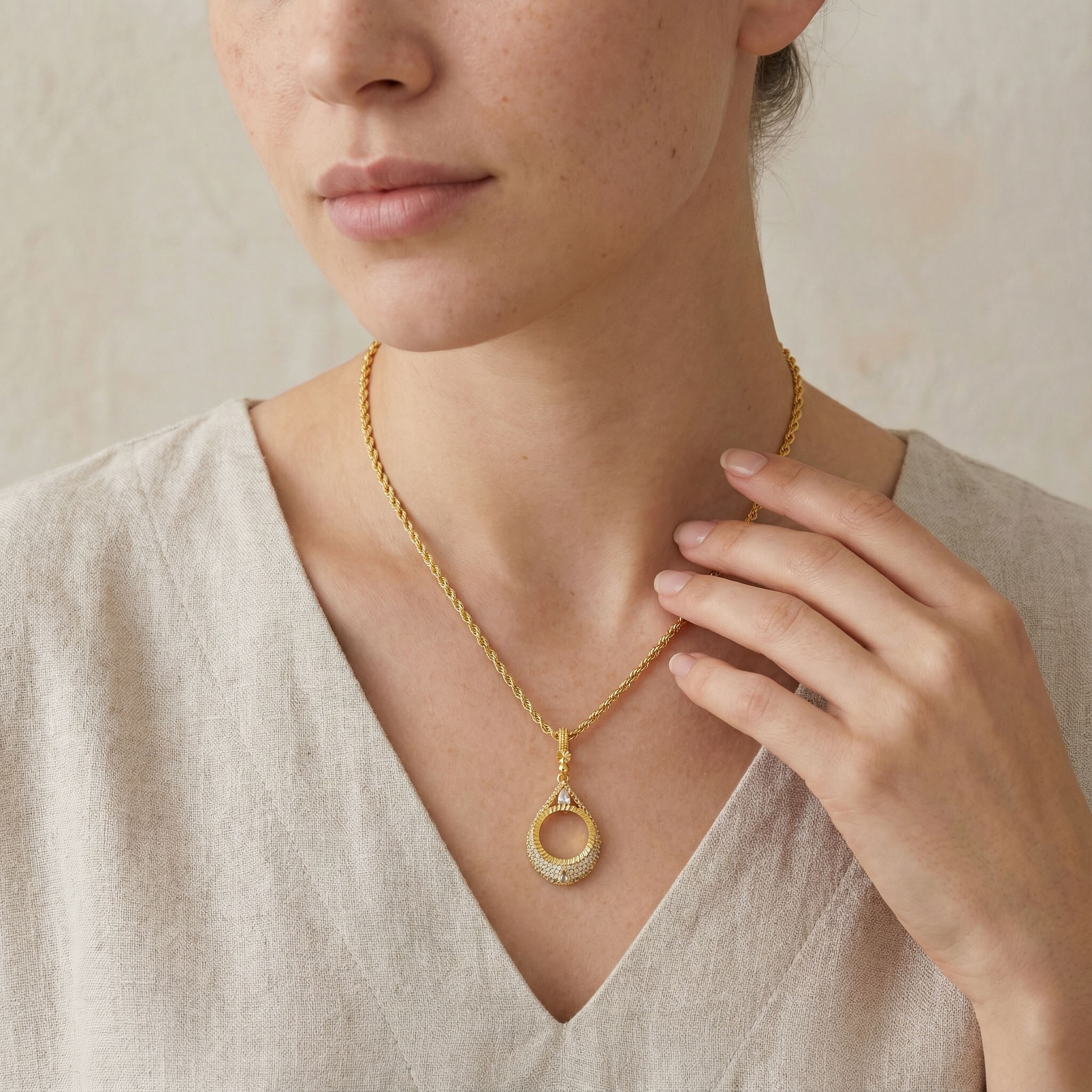 Çeyrek Altın Çerçeveli Kolye Ucu Altın Kaplama-TGR-666 - Görsel 2