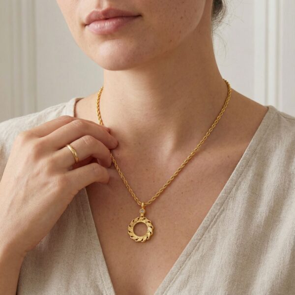 Alternative view of Altın Kaplama Yuvarlak Çeyrek Çerçeve Kadın Kolye Ucu TGR-477