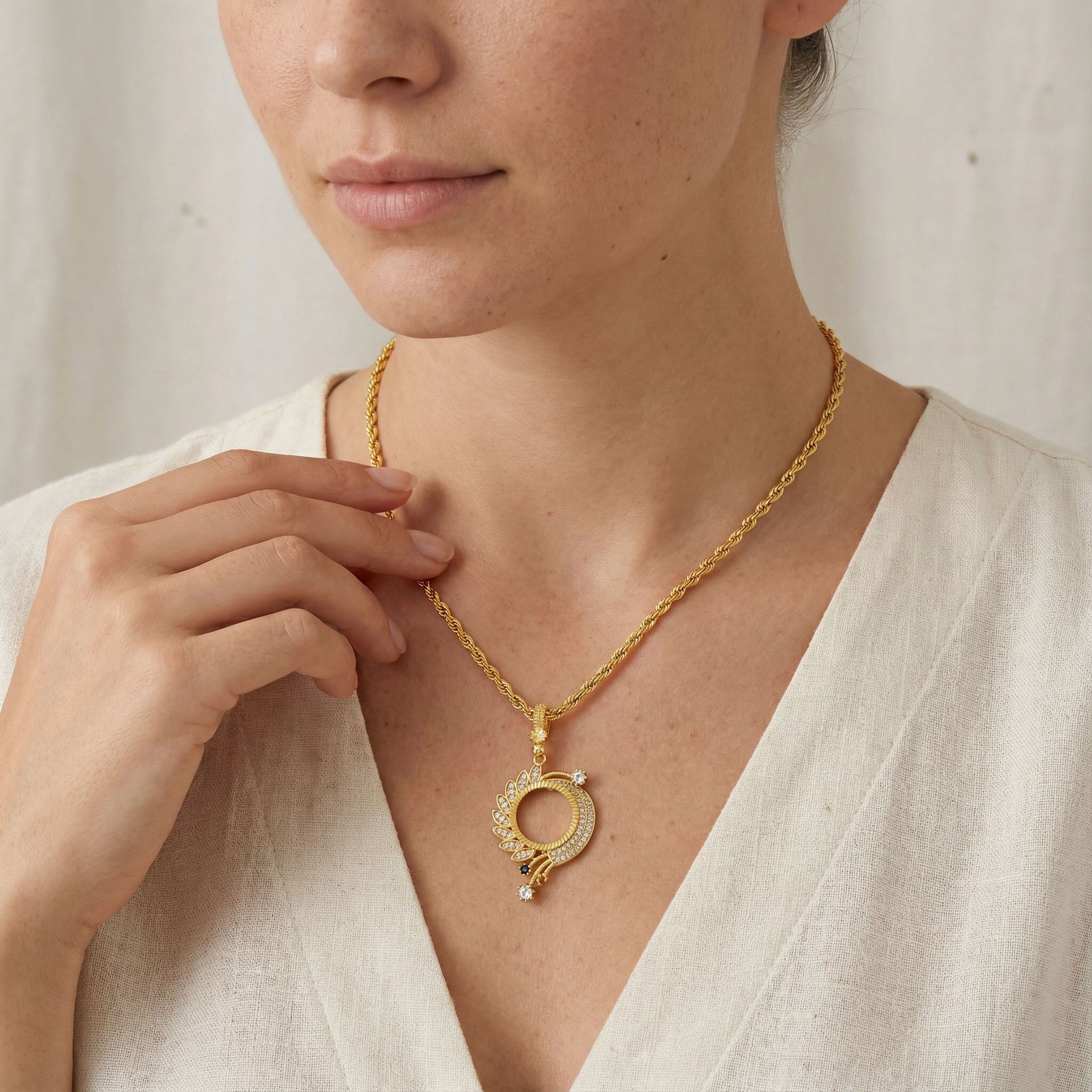 Çeyrek Altın Çerçeveli Kolye Ucu Altın Kaplama TGR-658 - Görsel 2