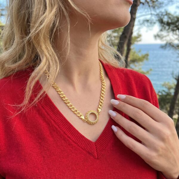 Alternative view of Çeyrek Altın Çerçeve Bileklik Çelik Altın Kaplama İşlemeli Figaro Model BLK-1114