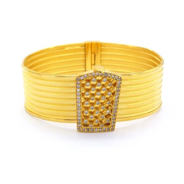 İmitasyon Trabzon Hasırı Altın Kaplama Taşlı Desenli Trabzon Kelepçe BLZ-380