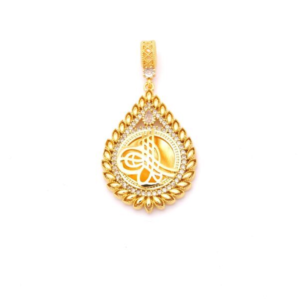 Altın Kaplama Taşlı Arpa Model Tuğralı Kolye Ucu TGR-763