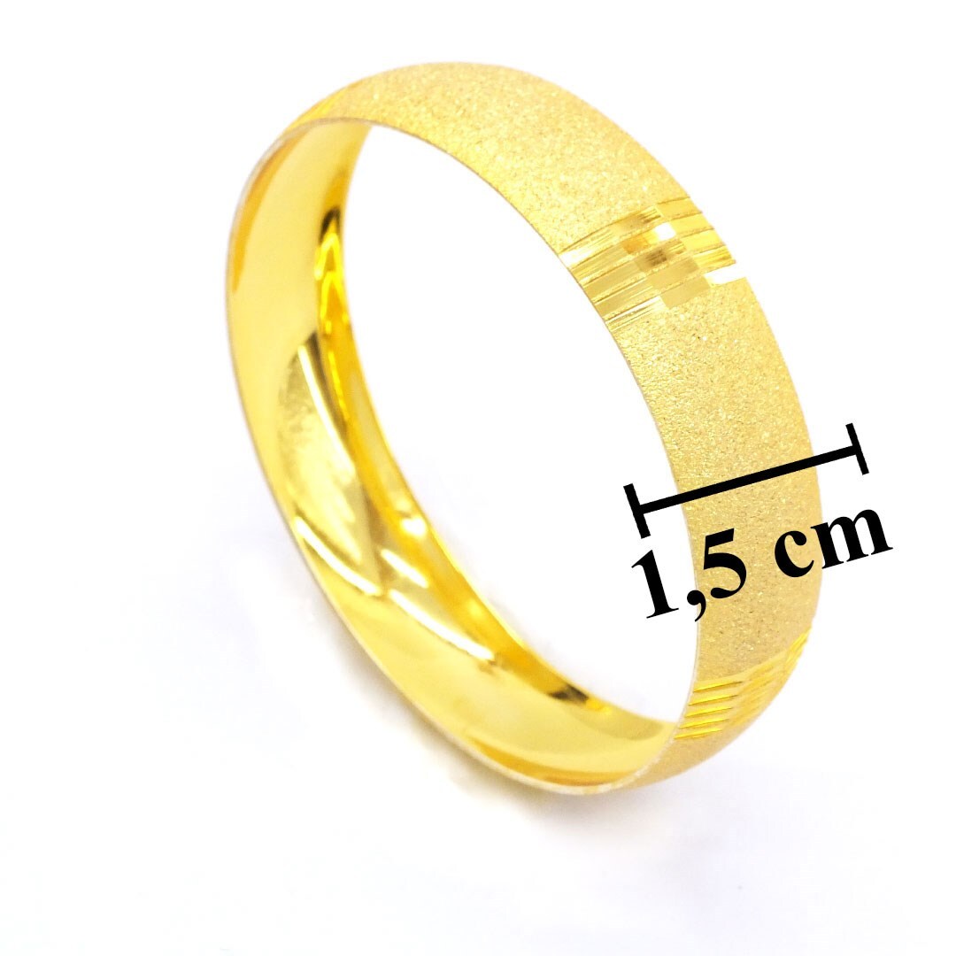 BZ Altın Kaplama 15 mm Simli Çizgili Bilezik BLZ-3044