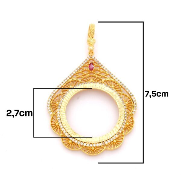 Alternative view of Tam Altın Çerçeveli Kolye​ Ucu Altın Kaplama İşlemeli TGR-595