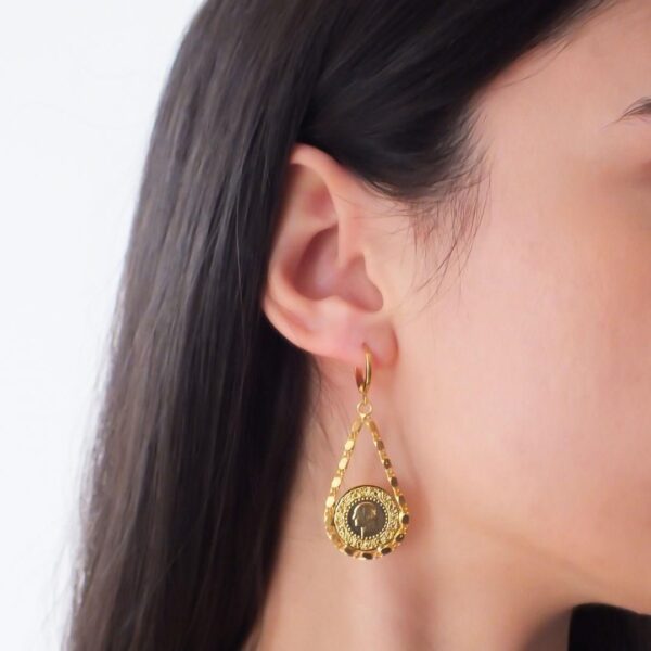 Alternative view of Altın Kaplama Küpe imitasyon Çeyrekli - Arpa Zincirli KP-105