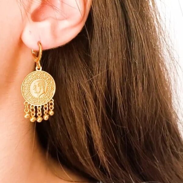 Alternative view of Altın Kaplama Küpe İmitasyon Çeyrek Altınlı UNK-351