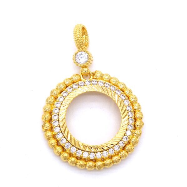 Çeyrek Altın Çerçeveli Kolye Ucu Altın Kaplama Taşlı TGR-357