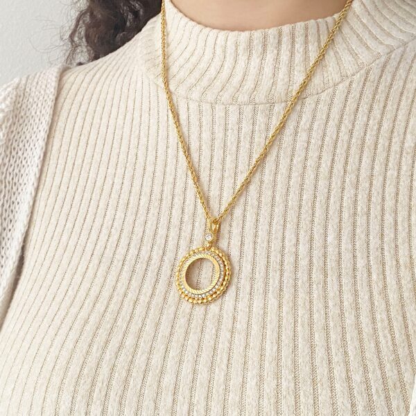 Alternative view of Çeyrek Altın Çerçeveli Kolye Ucu Altın Kaplama Taşlı TGR-357