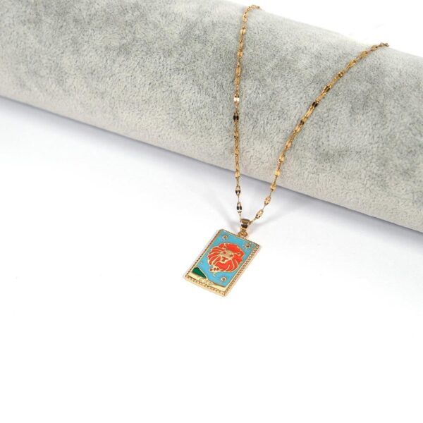 Alternative view of Çelik Kolye, Altın Kaplama Aslan Burcu Kadın Kolye K-136